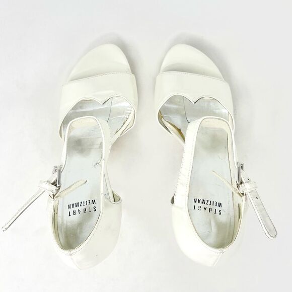 STUART Weitzman White Patent Leather T Strap Perspex Platform Heels Size 7.5 - Picture 6 of 9
